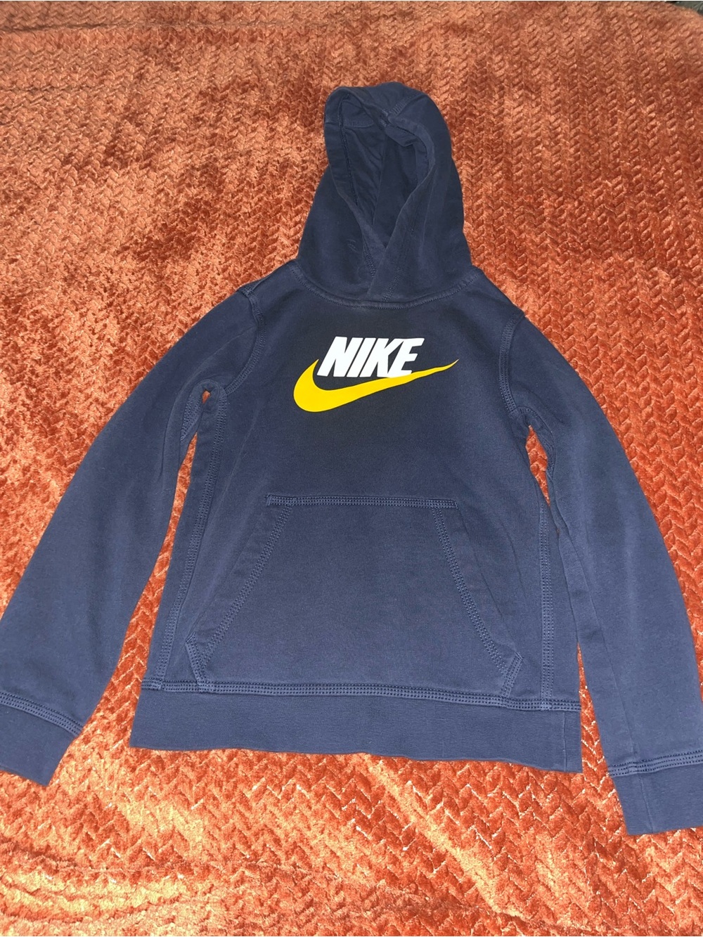 Nike Navy Pullover Hoodie with Yellow Swoosh. Size M